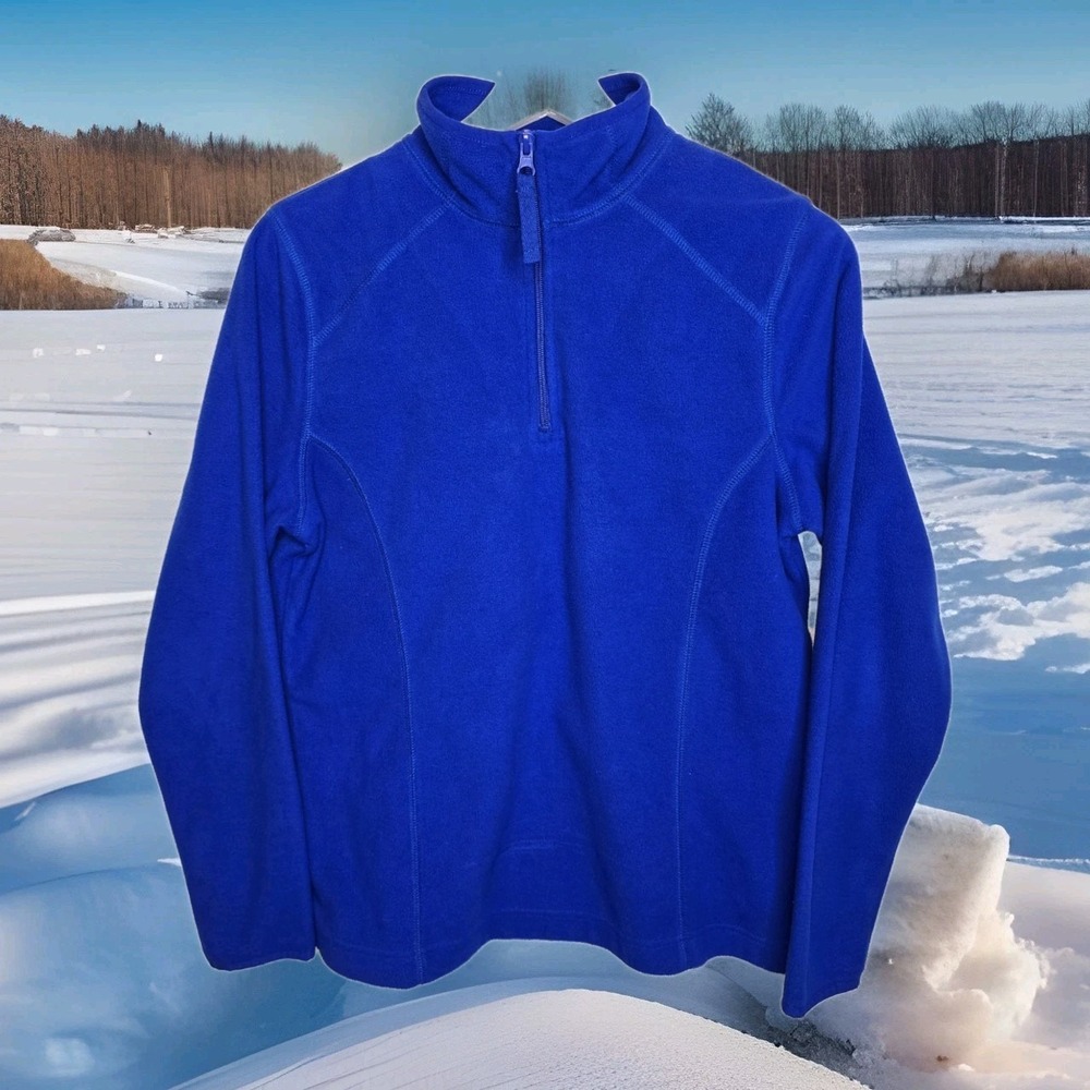 Land's End Royal Blue 1/4 Zip Long Sleeve Mock Neck Fleece Pullover SZ SMALL EUC